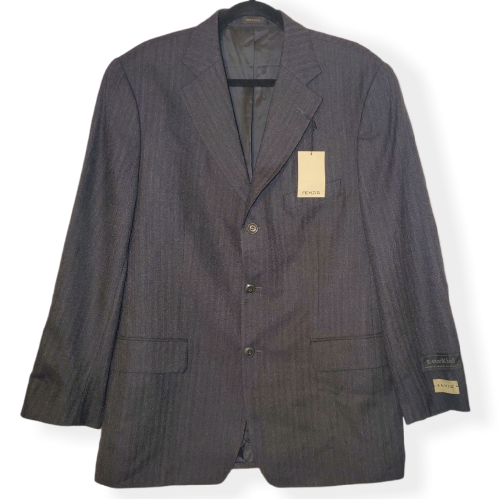 NWT Fenzia Grey Herringbone Blazer Sport Suit Coat 41R